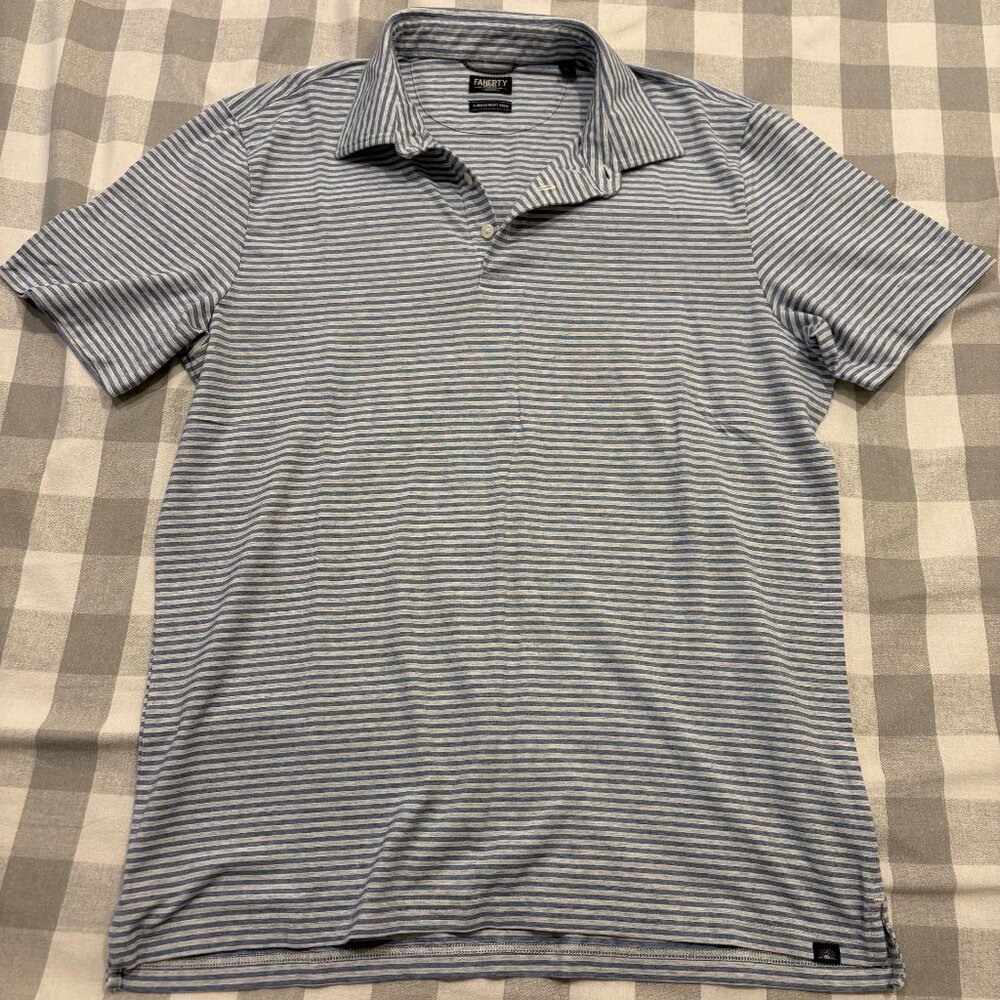 Faherty - Men's Movement Polo Shirt - Long Valley Stripe (blue stripes) -Size L